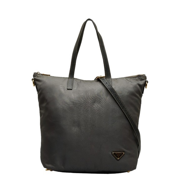 Prada Triangle Leather Gray Handbag Logo Nylon 2-Way - Picture 1 of 16